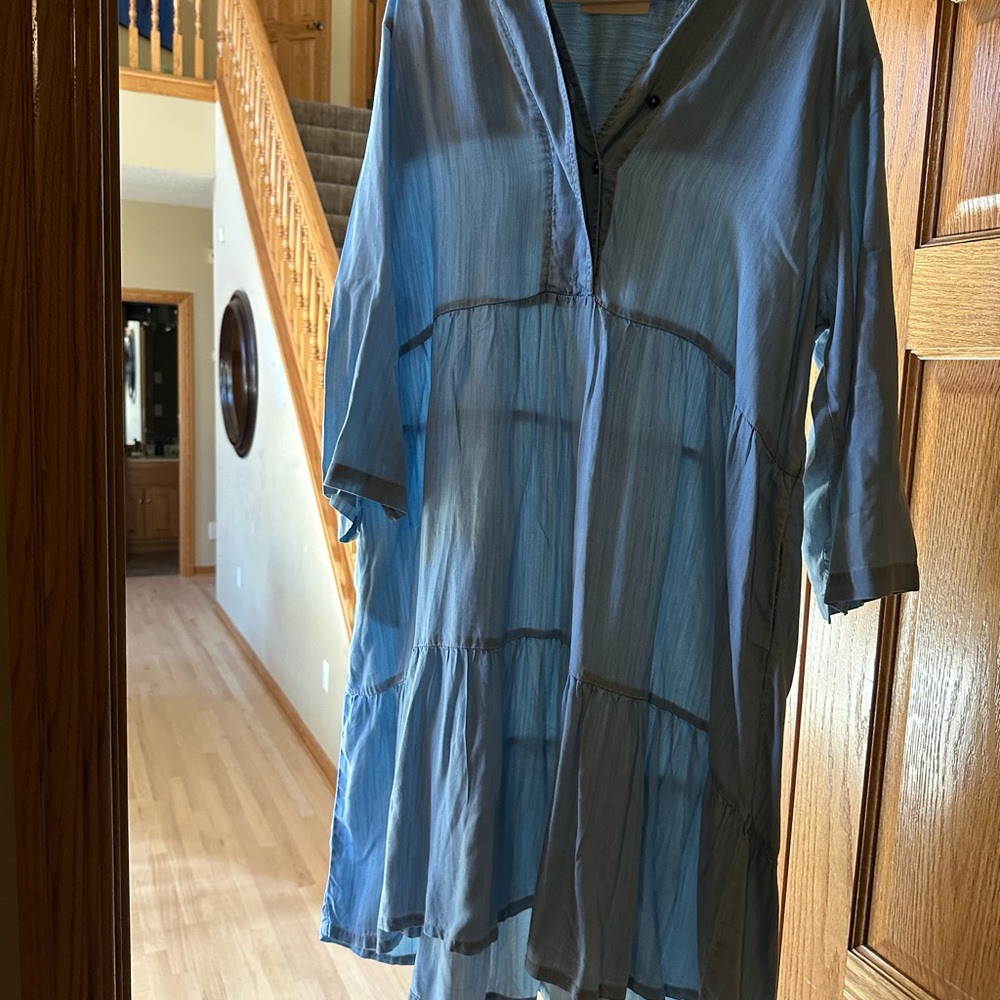 Blue Tiered Midi Sundress with Dolman Sleeves